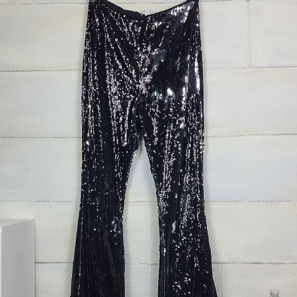 TOPSHOP Sparkly Black Sequin Pants. Size 8 - Picture 1 of 6